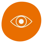 White outline of an eye on an orange background.